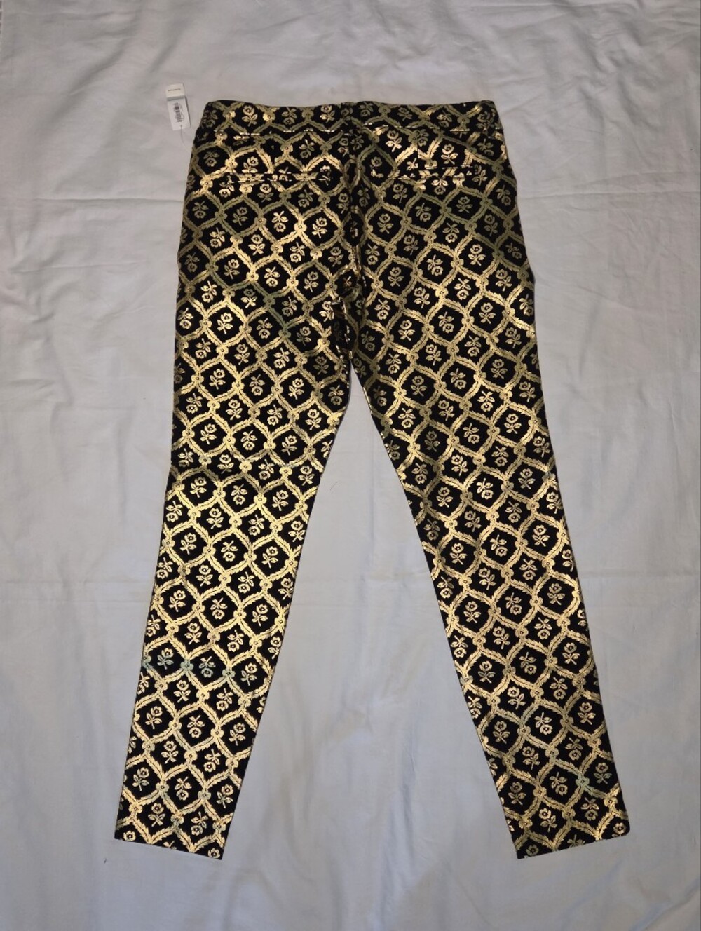 Old Navy Pixie Mid-Rise Gold Black Brocade Ankle Pants 10 - Picture 5 of 12
